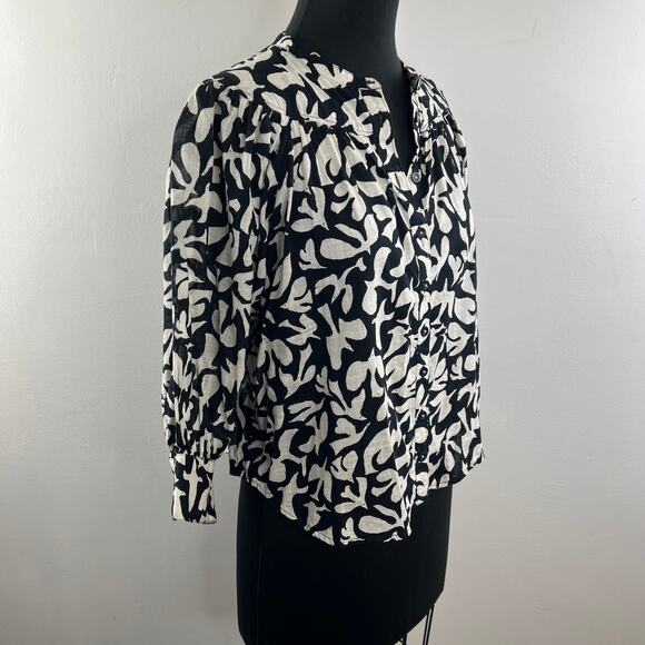 Danielle Kroll for Anthropologie Black White Whimsy Button-Down Top Sz Petite S - Picture 5 of 10